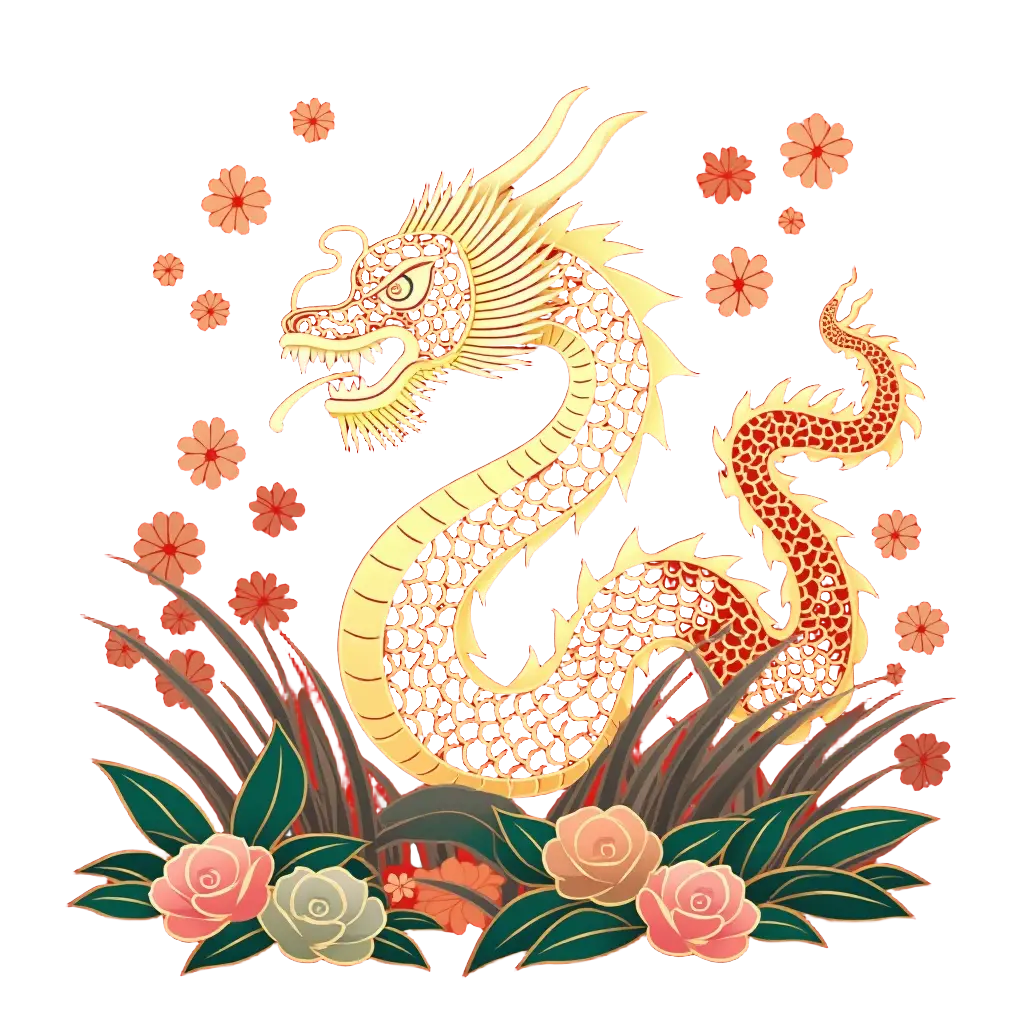 Golden Dragon and Floral Garden